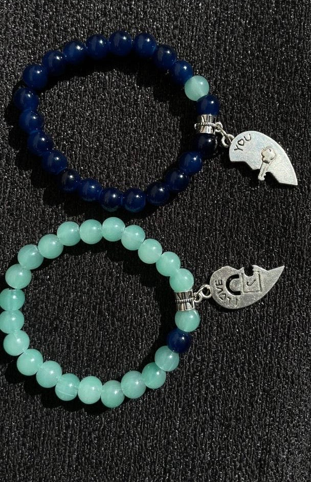 Love You bracelet duo Matte black pearls