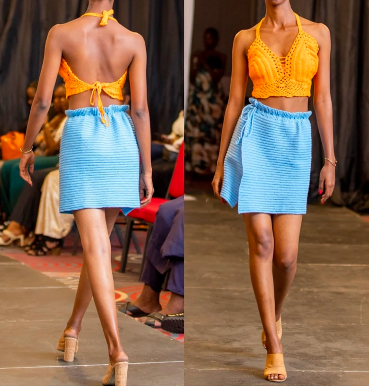 Crop top bralette and short skirt set