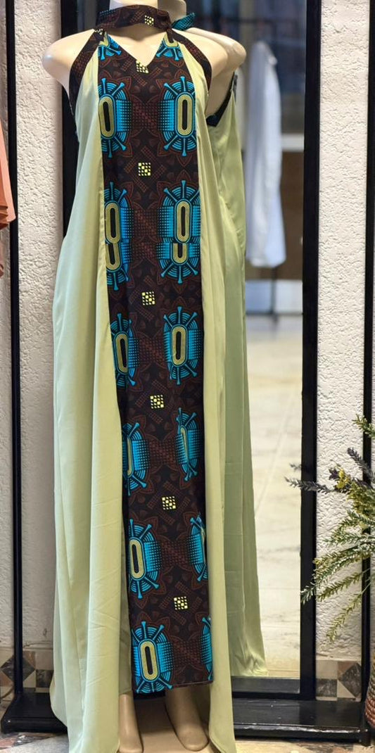 Robe Longue Élégante Verte et à motif