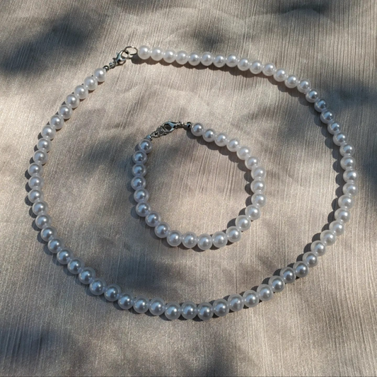 Ensemble collier bracelet en perle blanc élégant