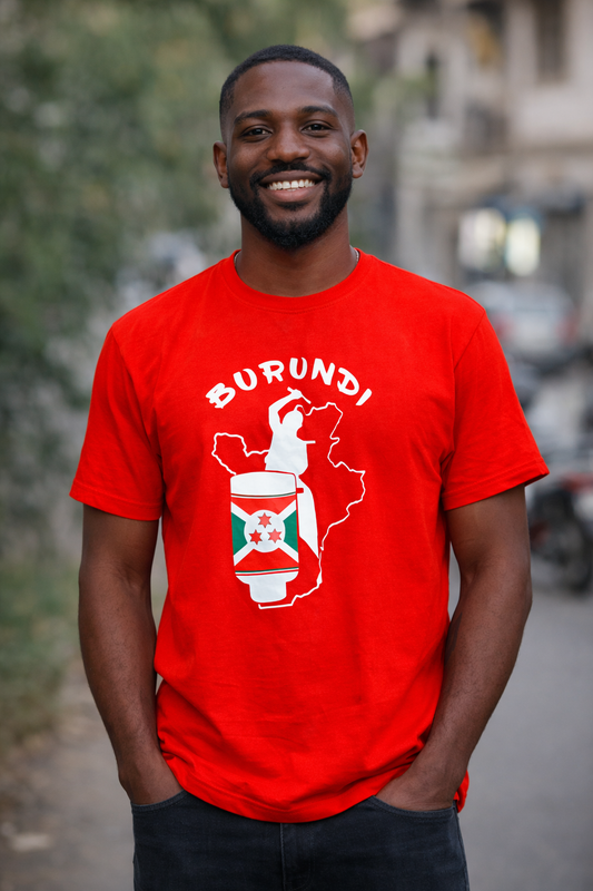 T-shirt Rouge – Motifs Tambourinaire Burundais