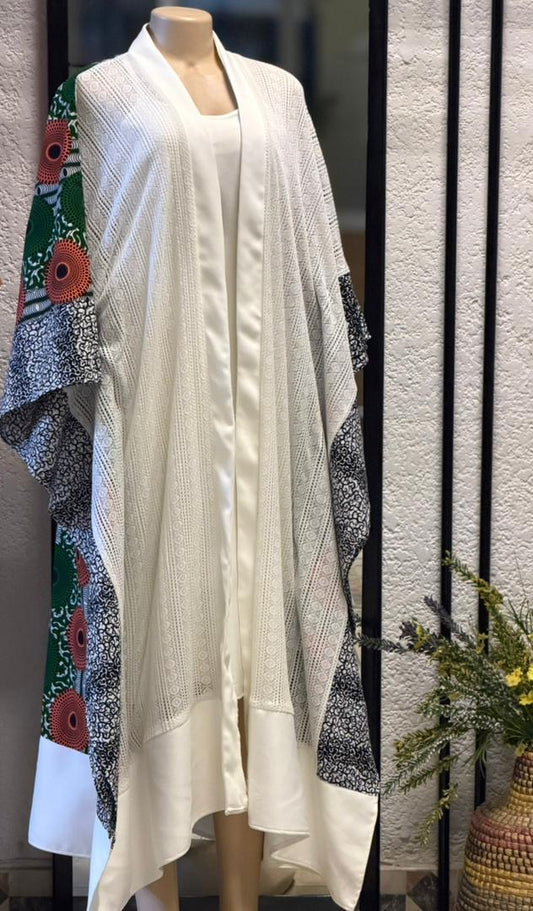 Kimono long blanc à motif pour femme
